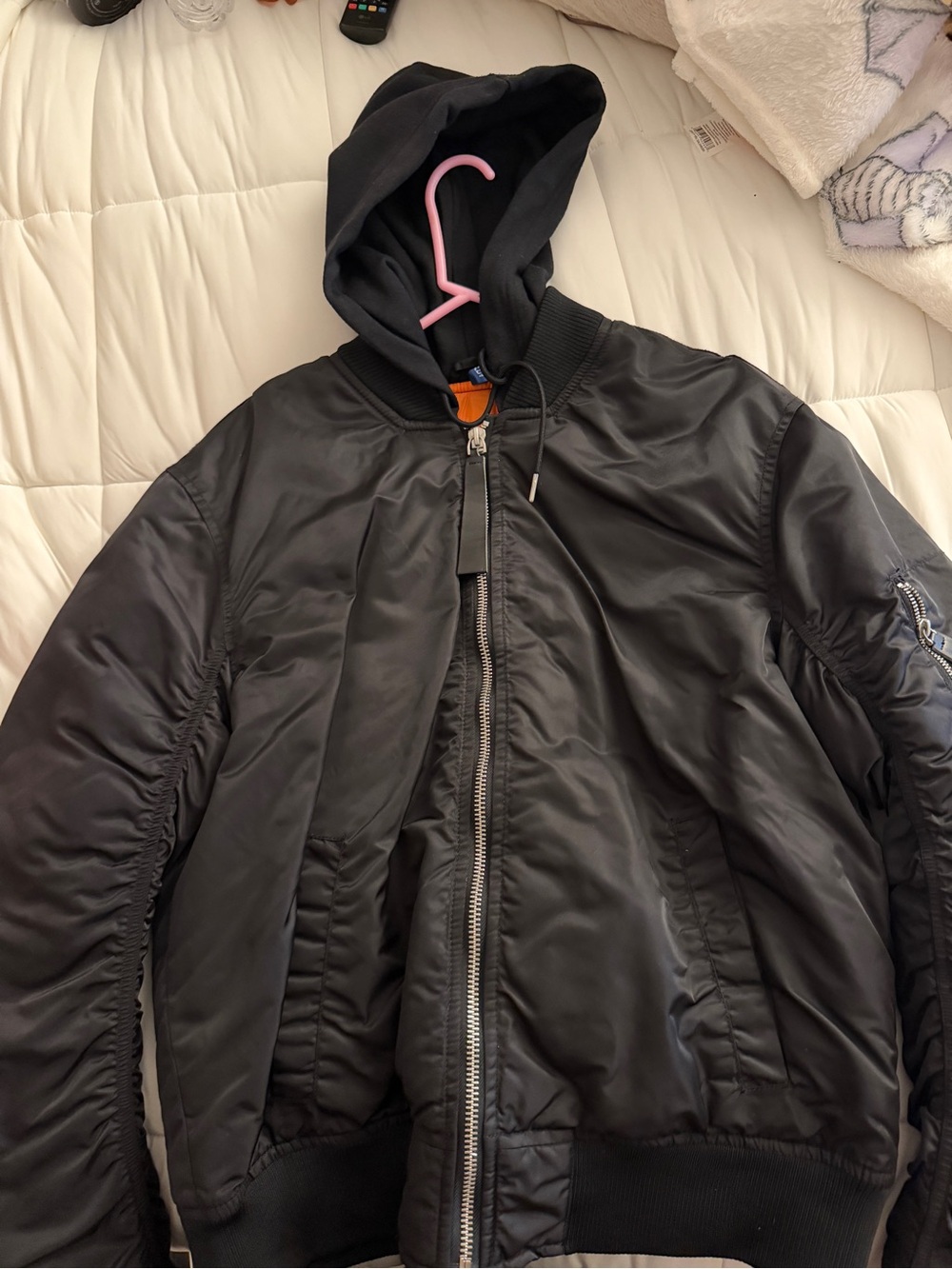H&M Black Hooded Bomber Jacket